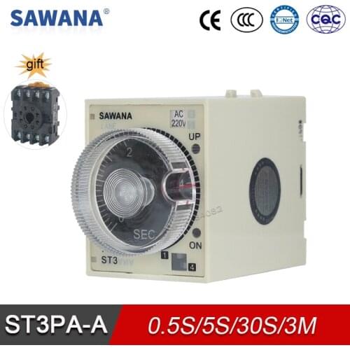 Time Relay Timer ST3PA-A AC220V 110V DC24V DC12V Time Relays 8 pin ON-delay 0.5s/5s/30s/3m with socket base Timing relay