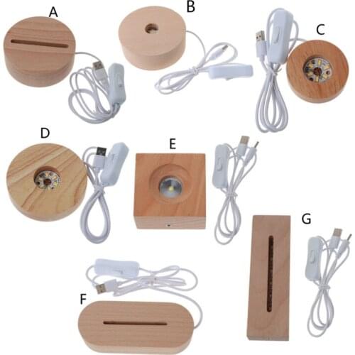 Handmade Wood Rectangle Round Oval Shape LED Display Base Resin Art Ornament Wooden Night Lighted Base Stand Crafts