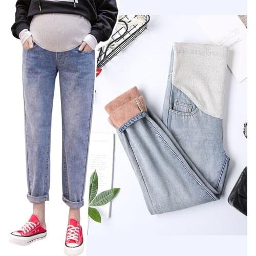 Warm Velvet Jeans Maternity Pants For Pregnant Women Clothes Boyfriend Pants Trousers Pregnancy Jeans Pregnant Causal Pants
