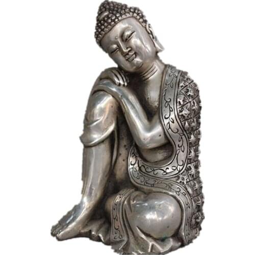 Tibetan Buddhism Silver Seat Sleep Shakyamuni Sakyamuni Buddha Statue metal handicraft