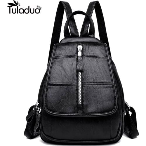 High Quality PU Leather Women Backpack Casual Womens Black Backpacks Fashion Simple School Bags For Teenager Girls 2020