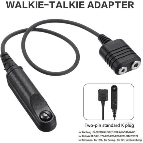 1pcs Walkie Talkie Adapter Cables 2pin Standard K Plug for Baofeng UV-5R/888S/UV82/UV5RA/UVSRE/UV8D Audio Speaker Accessories