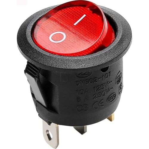 1PCS KCD2-101N Plastic Round Rocker Switch LED Illuminated 2 Position 3 Pins Momentary Boat Switch 23mm 6A250VAC 10A125VAC