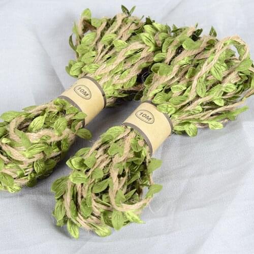 10m Green Leaf Hemp Rope Artificial Rattan Rope Decoration Rope Christmas Wedding Party DIY Decorations Packaging Tying Rope