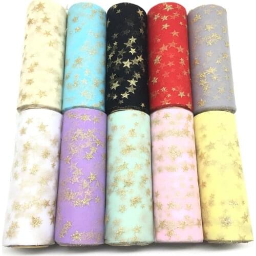 10Yards/Lot) 15cm Gold Star Glitter Tulle Mesh Roll Spool Tutu Pom Soft Squine Tulle Baby Shower DIY Wedding Birthday Deco