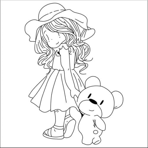 10x10 Girl pulling bear Transparent Clear Stamps Silicone Seals for DIY scrapbooking photo album Card Making