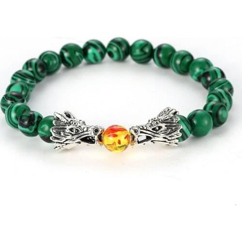 2019 Yoga Chakra Prayer Mala Buddha Bracelet Handmade Jewelry Malachite Beaded Women Men 2 Dragons Play Beads Bangle pulseira