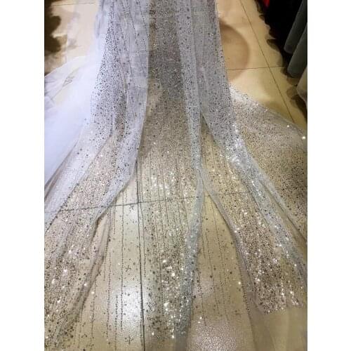 5yards jj001 silver sequin offwhite mesh embroidery net tulle mesh lace for sawing bridal wedding evening dress