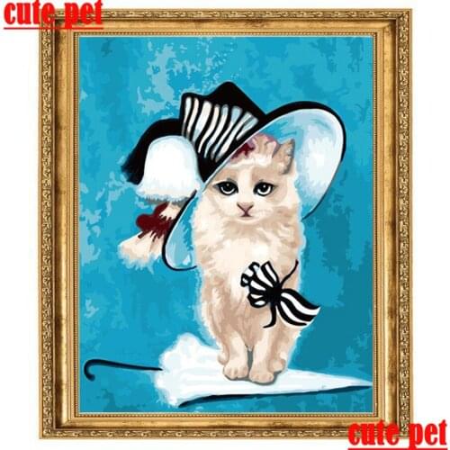 5D Cat with hat DIY Mosaic Diamond Painting rhinestone Kit Diamond Art Full Drill Embroidery Cross Stitch Decorations puzzle