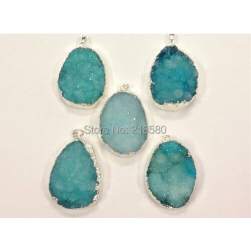 PM6285 Sparkly Blue Druzy Stone Necklace Pendant Gold Electroplate35-40mm Long Ramdom in Shape