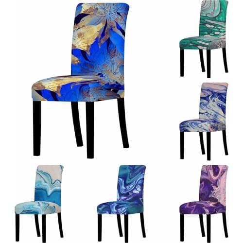 Blue Ink Painting Chair Cover Stretch Anti-Dirty Elastic Abstract Flowers Seat Cover For Wedding Party Home Dining Living Room
