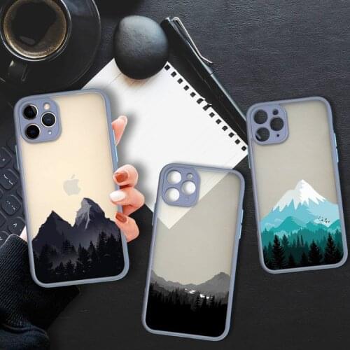 Black Mountain Forest Phone Case Colorful Bumper Shockproof Trasparent For iPhone 11 12 Pro Max Mini XR X XS 7 8 Plus Gray Cover