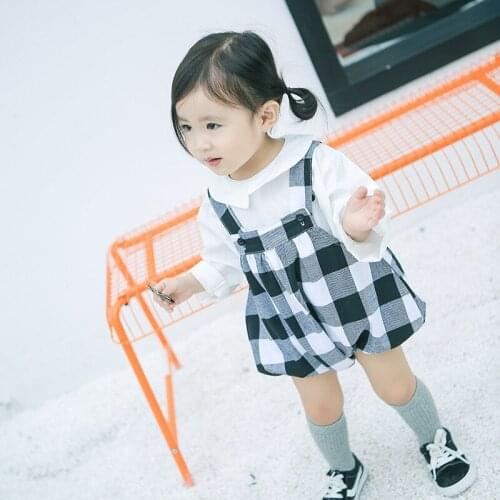 Cute Toddler Kid Baby Girl Overalls Romper Clothes Plaid and Polka Dot Print Sleeveless Jumpsuit Overalls Bib Pants Outfit