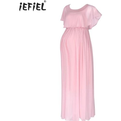 Pregnant Long Dress Maternity Photography Props For Shooting Photo Pregnancy Clothes Chiffon Off Shoulder Ruffle Maxi Gown