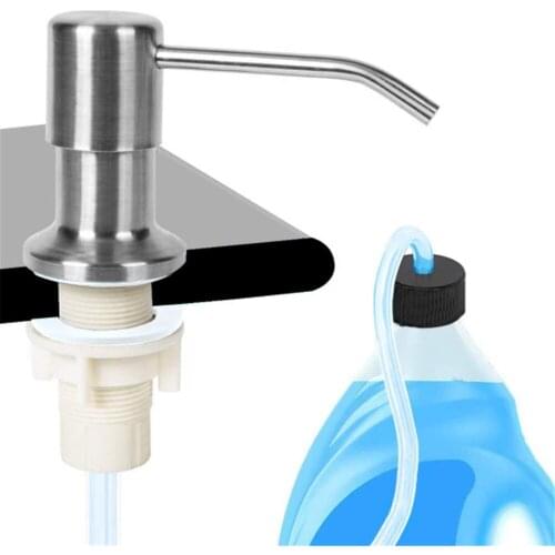 Detergent Liquid Soap Dispenser Pump Stainless Steel Kitchen Sink Soap Dispenser Bathroom Press Dispenser Head with 1 meter Tube