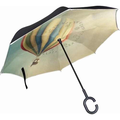 Double Layer Reverse Umbrella Hot Air Balloon Creative Graphic Windproof Car Umbrella Inverted