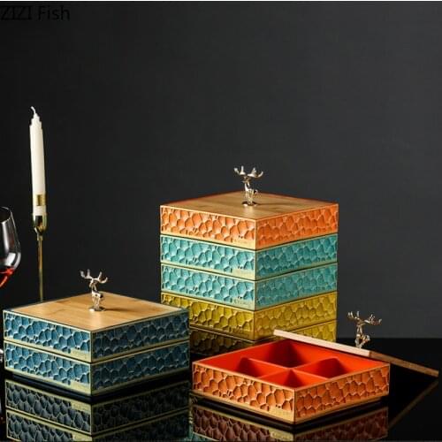 European Luxury Resin Multi-layer Square Dried Fruit Plate Snack Nut Candy Storage Box Home Living Room Kitchen Organizer