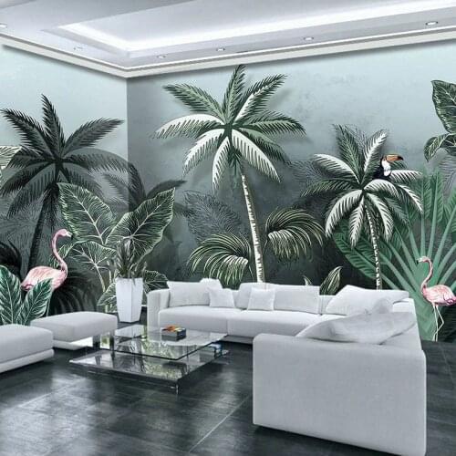 Custom Mural Wallpaper 3D Hand Painted Tropical Rainforest Flamingo HD Background Wall Living Room TV Sofa Decoration Painting
