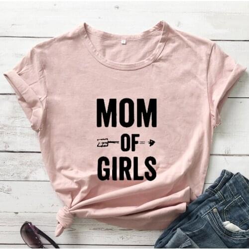 Mom Of Girls 100% Cotton T-shirt Cute Mothers Day Gift Tshirt Casual Women Short Sleeve Girl Mama Graphic Tee Shirt Top