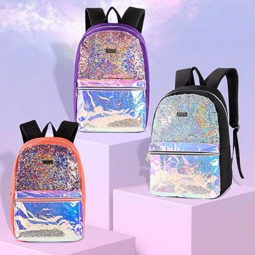 Holographic Glitter Sequins Backpack for Girls School Bag Colorful Waterproof Backpacks Women Hiking 16inch