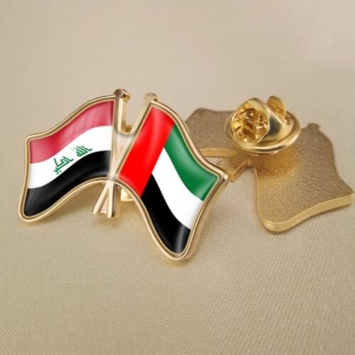 Iraq and United Arab Emirates Crossed Double Friendship Flags Lapel Pins Brooch Badges
