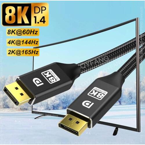 DisplayPort Cable DP 1.4 to DP Cable 8K 4K 144Hz 165Hz Display Port Adapter For Video PC Laptop TV DP 1.4 Display Port 1.2 Cable
