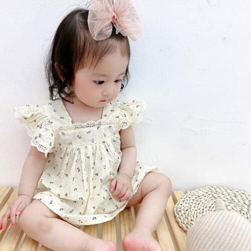 2021 New Newborn Baby Girl Short Sleeve Flowered Romper Baby Jumpsuit Clothes Toddler with Fashionabal Princess
