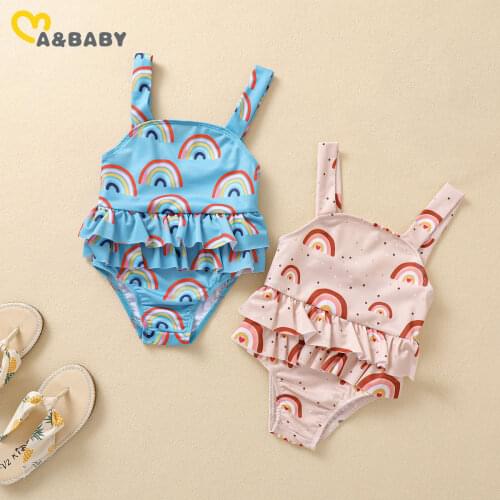 Ma&Baby 0-3Years Summer Toddler Kid Baby Girls Swimwear Ruffles Rainbow One Piece Swimsuit Bathing Suit Beachwear