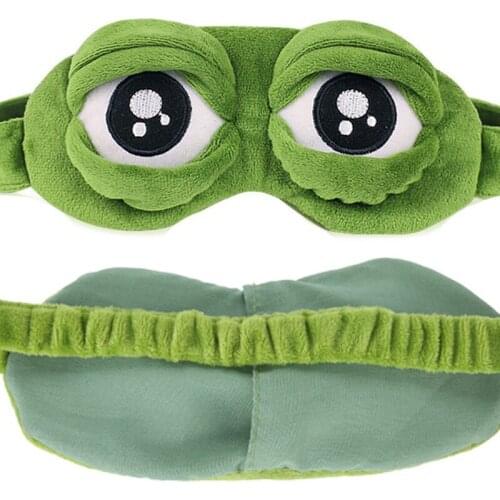 3D Cute Eyes Mask Cover Plush The Sad Frog Green Eye Mask Cover Relax Sleeping Rest Travel Sleep Anime Funny Gift Beauty Goggles