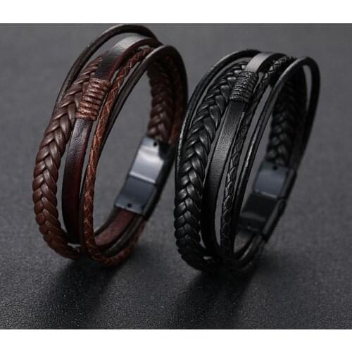 Mens Braided Leather Bracelets Armband Heren In Black And Brown Color With Magnetic Elegant Bracelet For Man