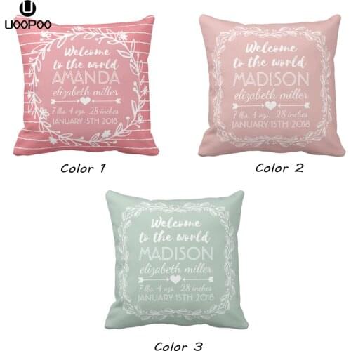 Custom Baby Pillow Cover Pink Nursery Wreath Stripe Kids Cushion Cover Printed Mint Green Peach Polyester Pillow Case 45*45