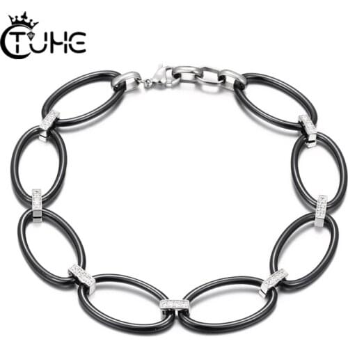 Geometric Shape New Black Ceramic Bracelets For Girls Crystal Circle Bracelet Mens Couple Bracelets Fashion Christmas Jewelry