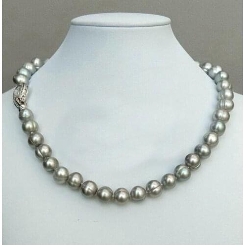 11mm bright gray baroque round pearl necklace heart clasp natural freshwater pearl Woman Jewelry 35cm 43cm 17'' 14