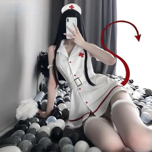 Sexy Off-the-shoulder Halter Neck Waist Nurse Dress Skirt Uniform Suit Halloween Outfits for Women Roleplay Schoolgirl Costume