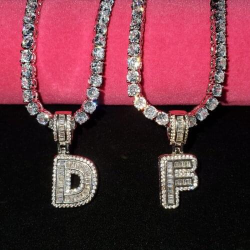 Iced out letters pendant Baguette Initials Necklace AAA Zirconia Tennis Chain Charm Bling Mens Hiphop Jewelry A-Z