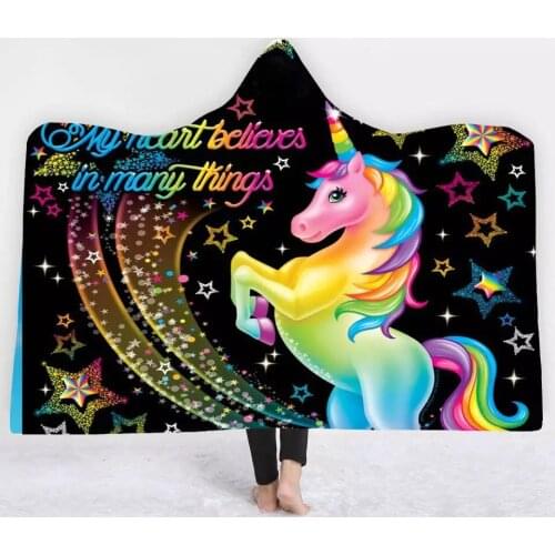 Custom Black Color Unicorn Blanket Coral Fleece Psychedelic Hoodie Blankets For Kids Adults Sofa TV Throw Blanket Dropship