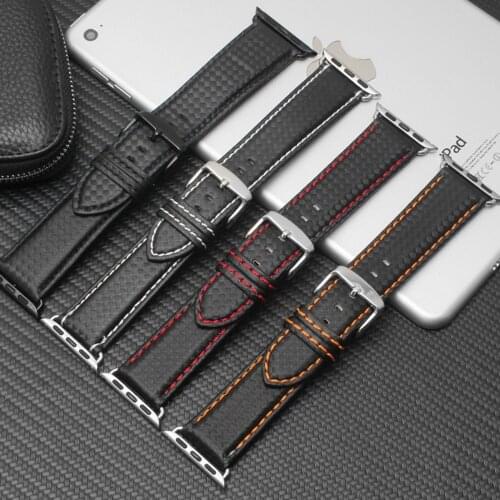 Carbon fiber Strap for Apple watch band 44mm 40mm iWatch band 42mm 38mm Luxury Leather bracelet Apple watch series 6 5 4 3 se
