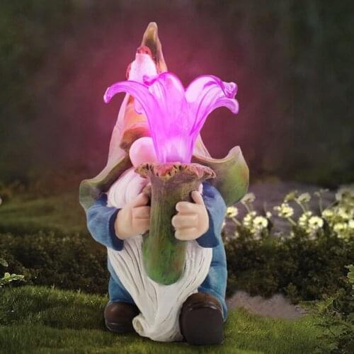 Garden Gnome Statue Resin Figurine Elf with Solar LED Light Outdoor Decorations Patio Yard Lawn Porch Ornament Gift
