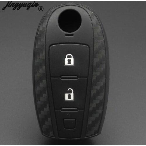 Jingyuqin Carbon Fiber Silicone Car Remote Key Case Fob Cover For Suzuki Vitara Swift Ignis Kizashi SX4 Baleno Ertiga 2Buttons
