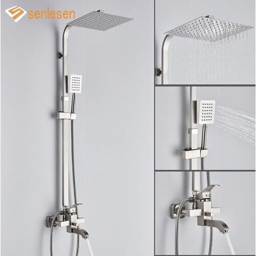 Senlesen Bathroom Shower Faucet Ultra-thin 8'' Shower Head Ceramic Hand Shower Single Handle Mixer Water Tap Para Shower Bath