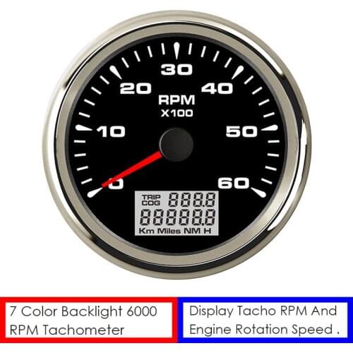 85mm Tachometer With LCD Hourmeter 6000 RPM Tacho Meter For Marine Boat Car Display Engine Speed 7 Color Backlight Gauge Sensor