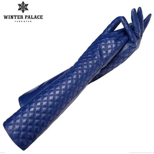 Fashion Long leather gloves ,Genuine Leather,Length 45-46CM,Cotton,Adult,True black fur gloves,Spandex, leather gloves