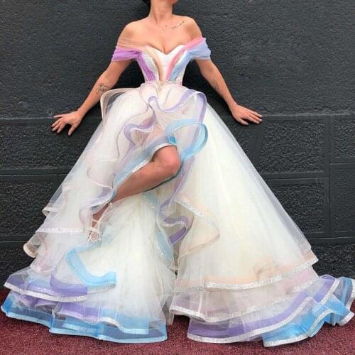 A Line Evening Dresses Off the Shoulder Formal Party Dress Gothic Robe De Soiree Saudi Arabia Princess Evening Gowns