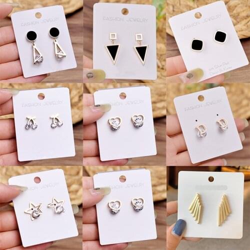 MEYRROYU Stainless Steel Geometric Rhinestone Stud Earrings 2021 Trendy For Women Girls New Party Gift Fashion Jewelry Brincos