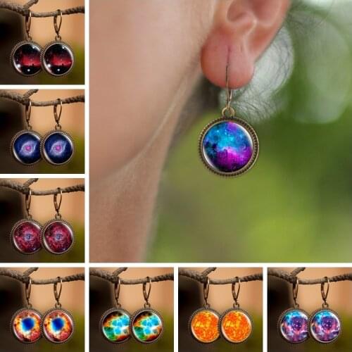 2019 New Arrival Nebula Galaxy Earrings Yellow Sky Dangle Earrings Solar System Space Universe Glass Jewelry Gift for Women