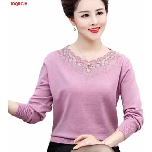 Womens Cashmere Sweater Noble Elegant Lady Sweater Autumn Long Sleeve Loose Pullover Middle-aged Mother Wool Knitwear Top W1769