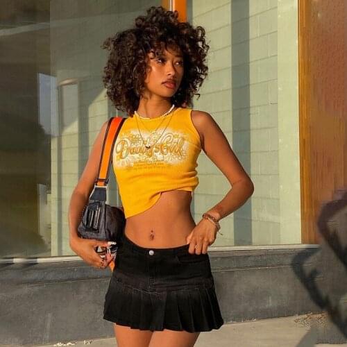 2021 Women Fashion Letter Printing Vest Casual Round Neck Exposed Navel Sleeveless Tops for School Night Out Shopping Dating