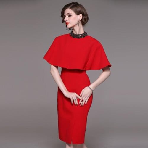 2021 Fashion neckline beaded cloak one-step self-cultivation temperament ladies dress two-piece suit Vintage