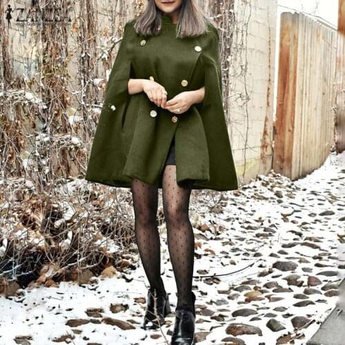 ZANZEA Winter Cloak Capes Women Fashion Solid Ponchos Casual Double-Breasted Outwear Autumn Solid Loose Coats Oversize Jackets
