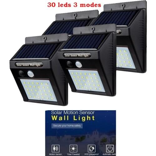 1-4PCS 30-100 LED Solar Light outdoor garden security lamp spotlight waterproof Street wall sunlight 3 modes body motion sensor